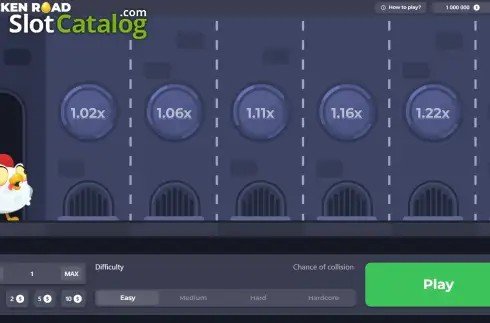 Chicken Road Screenshot 1 - Startbildschirm mit Schwierigkeit Easy und Multiplikatorleiter