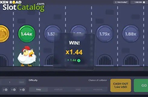 Chicken Road Screenshot 2 - Gewinnanzeige nach erfolgreichem Cash-out bei x1,44